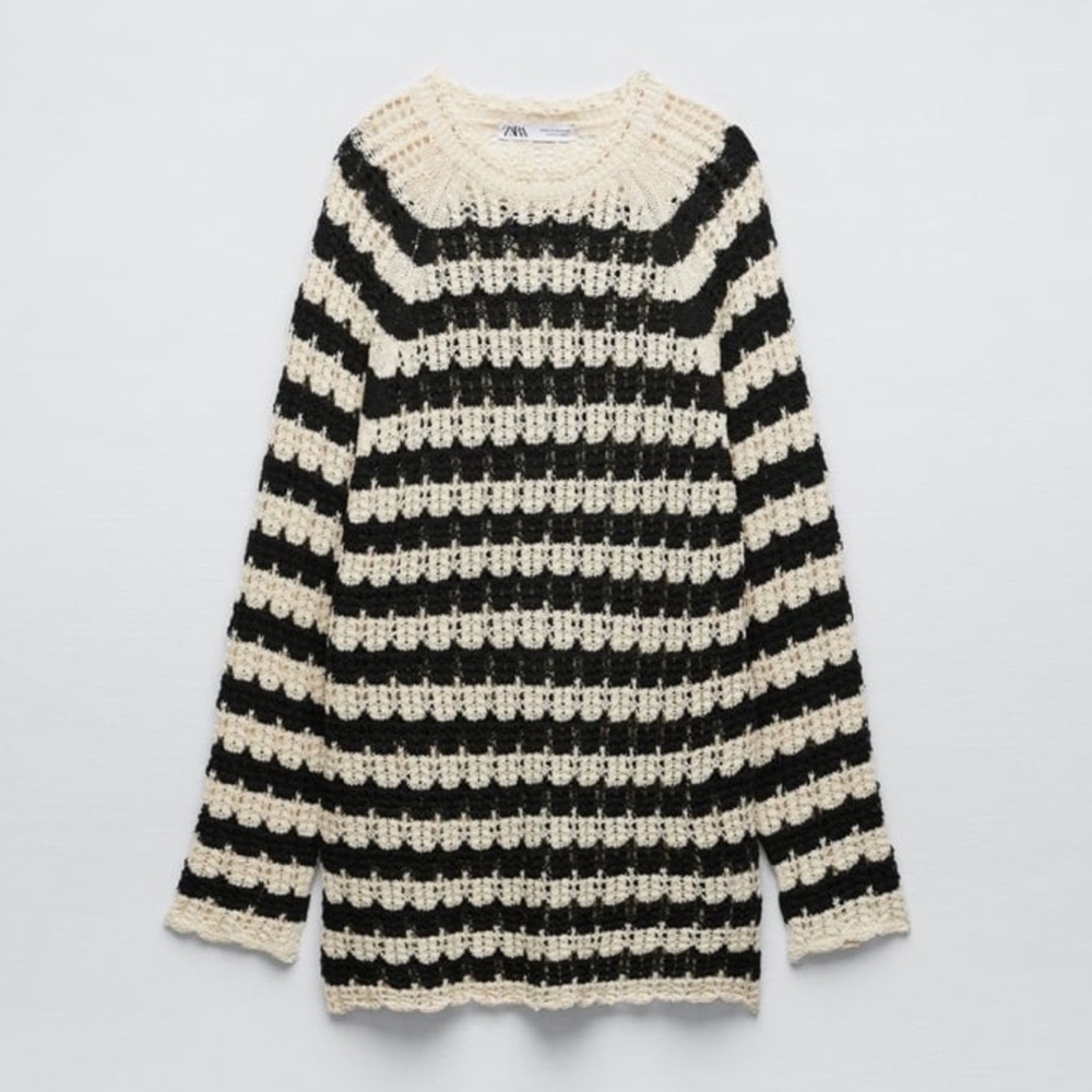 ZARA CROCHET STRIPED POINTELLE KNIT SWEATER DRESS Size Medium Mini dress - Picture 3 of 8